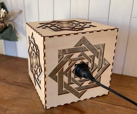 Lampe cube Abondance Bois naturel de dos