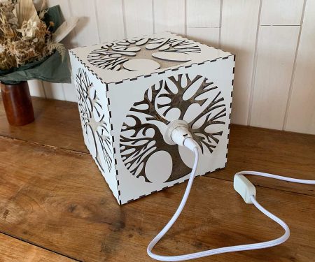 Lampe cube Arbre de Vie Blanc de dos