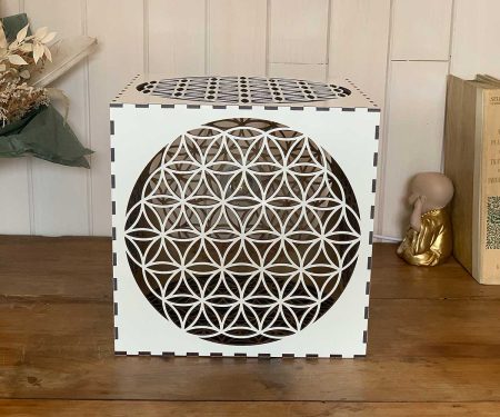 Lampe cube Fleur de Vie Blanc Taille L de face