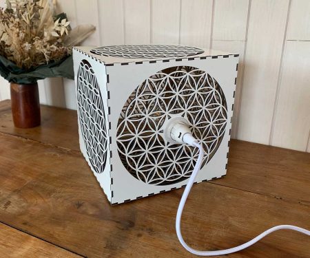 Lampe cube Fleur de Vie Blanc Taille L de dos