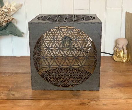 Lampe cube Fleur de vie Bronze Taille L de face