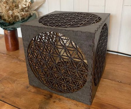 Lampe cube Fleur de vie Bronze Taille L de 3/4