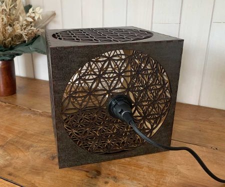 Lampe cube Fleur de vie Bronze Taille L de dos