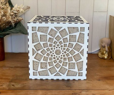 Lampe cube Mandala Paix Blanc Taille L de face