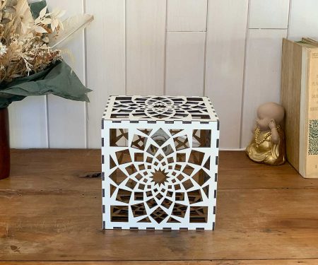 Lampe cube Mandala Paix Blanc Taille S de face