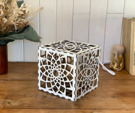 Lampe cube Mandala Paix Blanc Taille S de haut