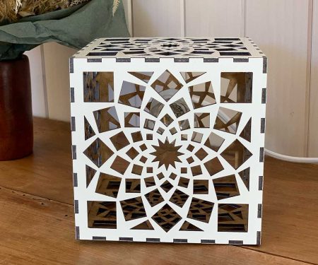 Lampe cube Mandala Paix Blanc Taille S de face