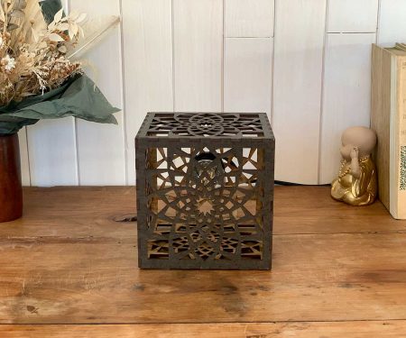 Lampe cube Mandala Paix Bronze Taille S de face