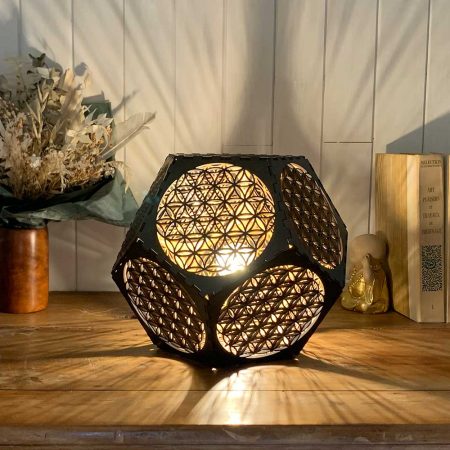 Lampe dodécaèdre Fleur de vie Bronze Taille M allumée