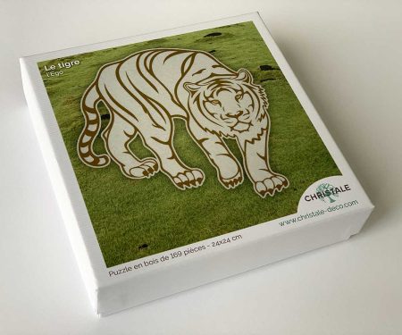 Boîte Puzzle en bois motif tigre blanc Feng Shui création Christale