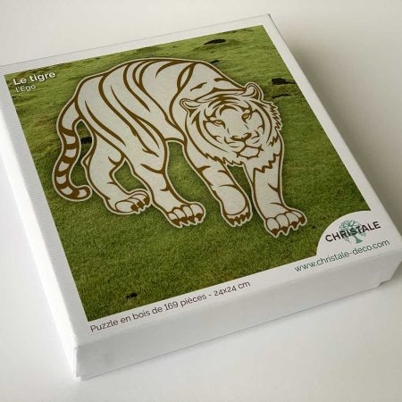 Boîte Puzzle en bois motif tigre blanc Feng Shui création Christale